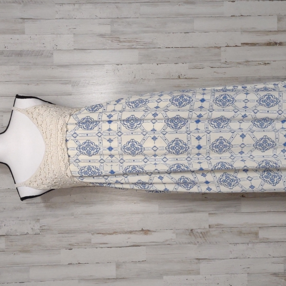 Flying Tomato Embroidered Blue & Cream Dress
